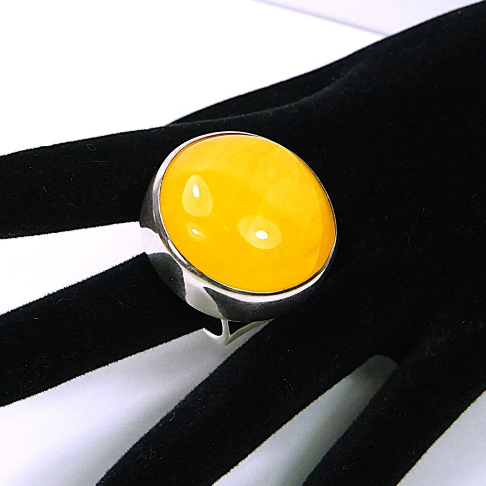 Huge Butterscotch Amber 925 Silver Adjustable Ring - OOAK Gift